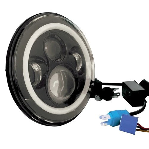 7" LED Black Headlight with Halo for Harley Softail & Touring incl. Trim Ring