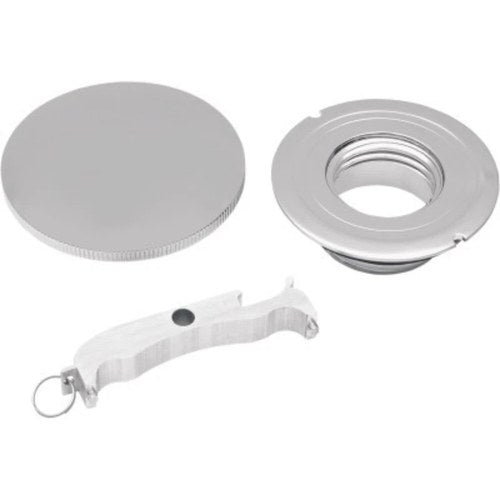 Chrome Left Hand Non-Vented Screw-In Gas Cap with Paint Protector Harley 96-23