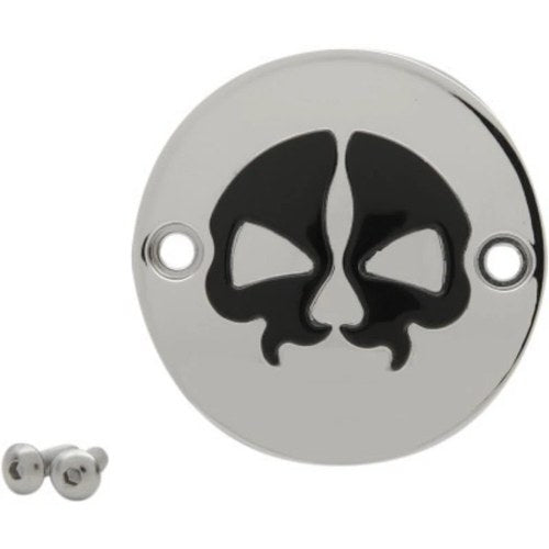 Drag Specialties 0940-1743 Chrome & Black Split Skull Timer Points Cover for M8