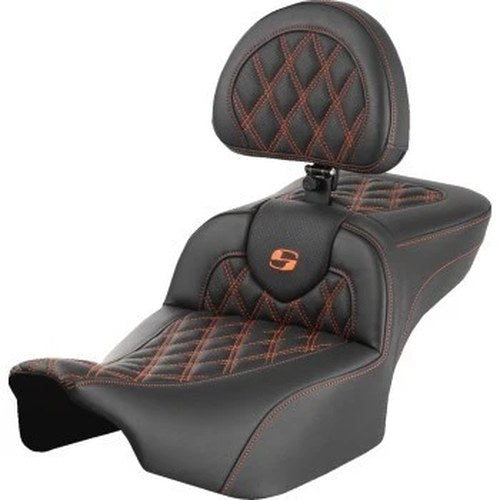 Saddlemen 823-07-184B3 RoadSofa Seat Extended Reach w/ Backrest Orange Stitch