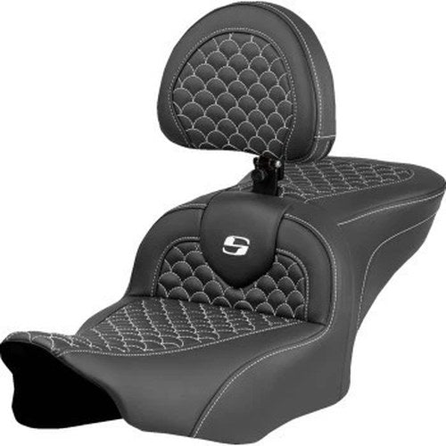 Saddlemen 823-07-208B6 RoadSofa Seat w/ Backrest White Dragon Scale Stitch