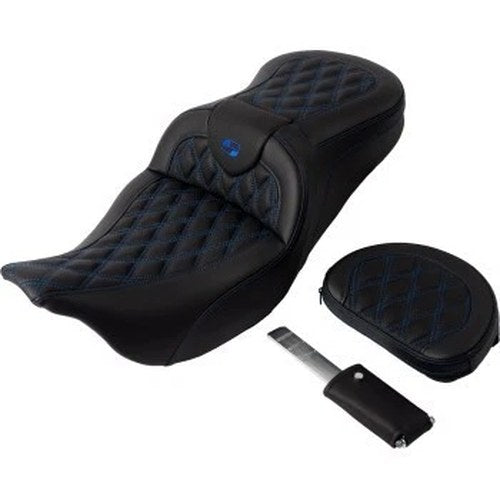Saddlemen 808-07B-182B1 RoadSofa Seat w/ Backrest Blue Stitch for 08-23 Touring