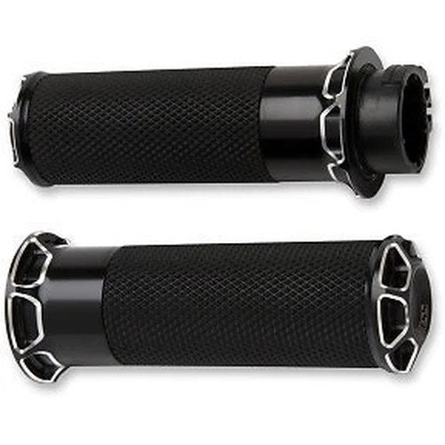 Arlen Ness 07-331 Fusion Black Beveled Hand Grips for Harley Cable Op Throttle