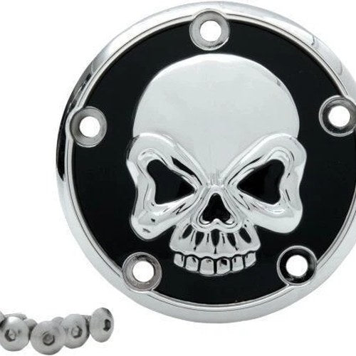 Chrome & Black Skull Timer Points Ignition Cover for Twin Cam