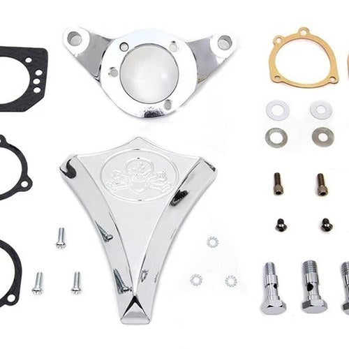 V-Twin 34-1631 Chrome Wyatt Gatling Skull & Crossbones Air Cleaner Assembly