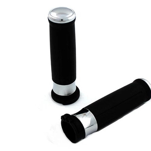 V-Twin 28-0456 Black Hand Grip Set with Chrome End Caps