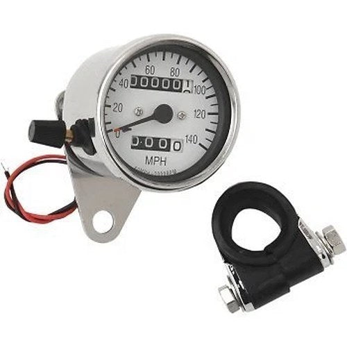 Drag Specialties DS-243836 Chrome/White 2.4" Mini Mechanical Speedometer