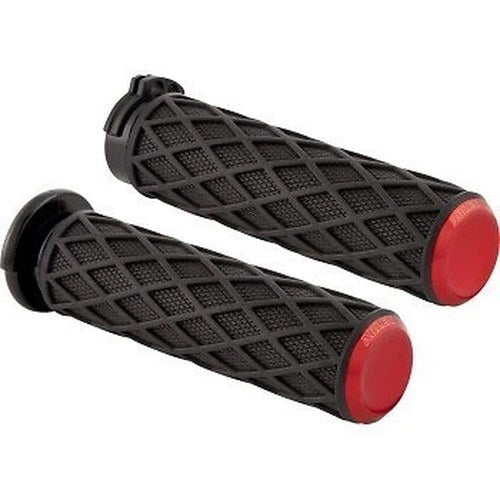 Arlen Ness 500-015 Red Diamond Hand Grips for Cable Op Throttle