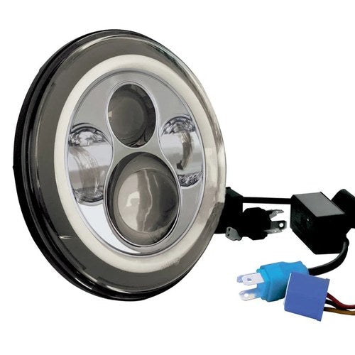 7" LED Silver Headlight with Halo for Harley Softail & Touring incl. Trim Ring