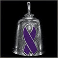 Pewter Biker Motorcycle Gremlin Bell Cancer Caregiver Awareness Purple Ribbon