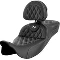 Saddlemen Roadsofa Extended Reach Seat w/ Backrest White Lattice Stitch - 08-23