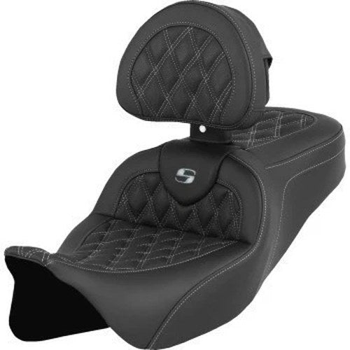 Saddlemen Roadsofa Seat w/ Backrest Silver Lattice Stitch for 08-23 Touring