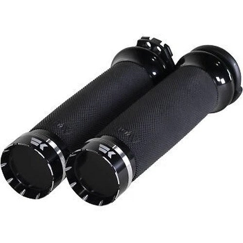 Khrome Werks 500200 Black Tracer Custom Contour Hand Grips for Harley Cable Op
