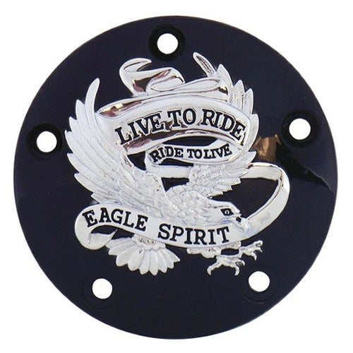 V-Factor 66749 Black & Chrome Live to Ride Eagle Timer Points Cover for Twin Cam