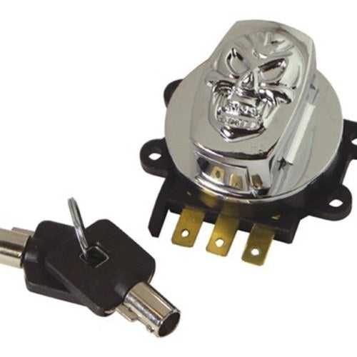 V-Factor 15017 Chrome Skull Ignition Key Switch for Softail Wide Glide Road King