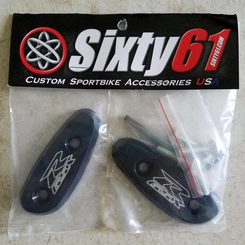 Gsxr 750 Mirror Block Offs 2000-2003 2004 2005 Base Plates Black Caps Suzuki