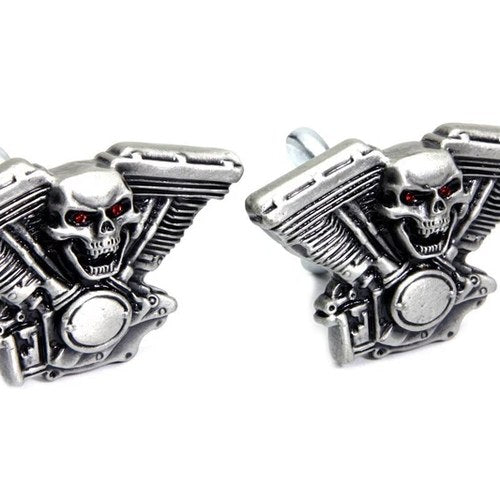 V-Twin Mfg. 48-1622 Skull on Panhead Engine License Plate Decoration Set