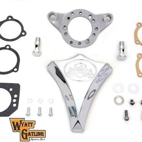 V-Twin 34-1850 Chrome Wyatt Gatling Skull & Crossbones Air Cleaner Assembly