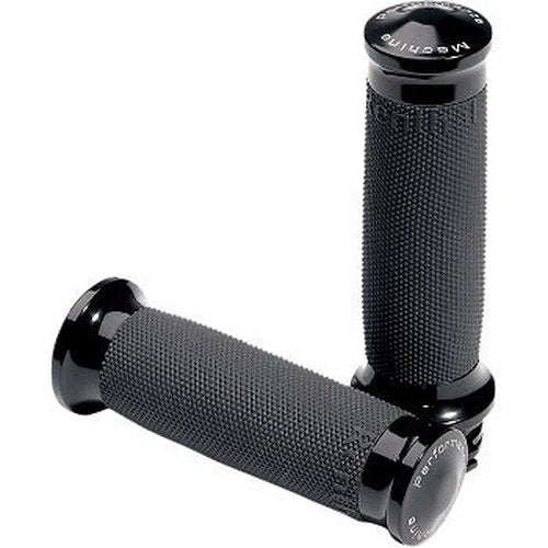 PM Black Contour Renthal Wrapped Hand Grips for Harley 1" Cable Operated