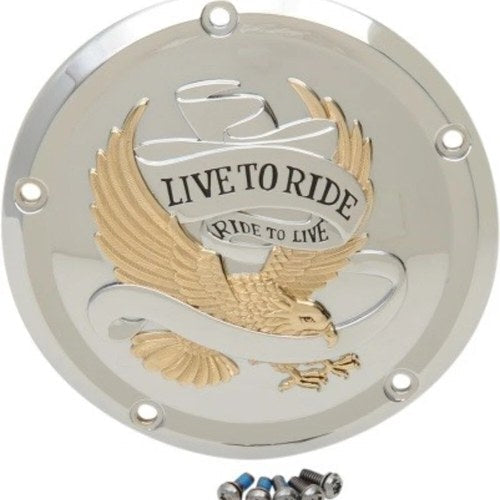 Drag Specialties 1107-0555 Chrome Gold Eagle Live to Ride Derby Cover M8 Touring