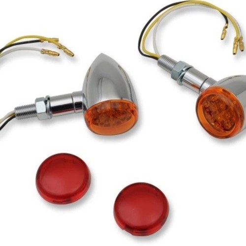 Chrome LED Mini Deuce Marker Lights White w/ Red & Amber Lens for Harley