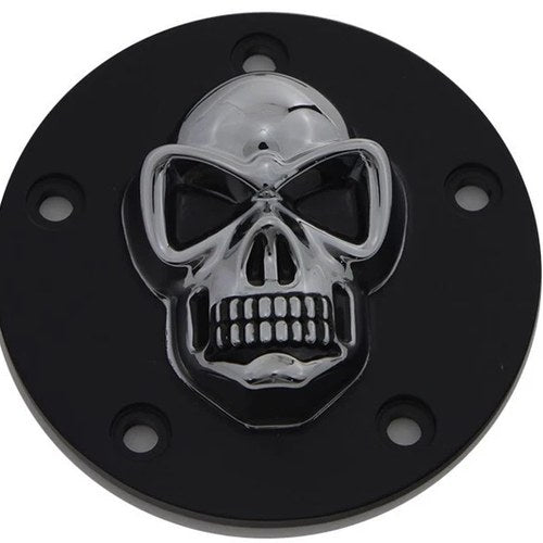 Points Ignition Timer Cover Chrome & Black 3D Skull for All Harley Twin Cam