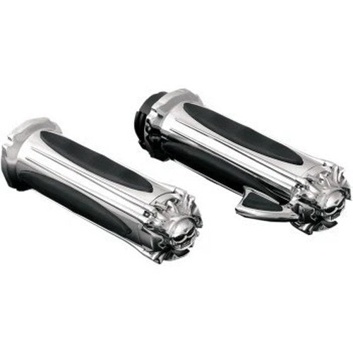 Kuryakyn 6295 Chrome Zombie Skull Hand Grips Premium Harley Cable Op Throttle