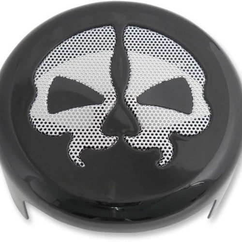 Drag Specialties 2107-0250 Gloss Black Skull Face Round Horn Cover for Harley