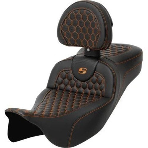 Saddlemen 808-07B-190B3 RoadSofa Seat Extended Reach Backrest Orange Honeycomb