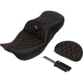 Saddlemen Roadsofa Seat w/ Backrest Orange Lattice Stitch for 08-23 Touring