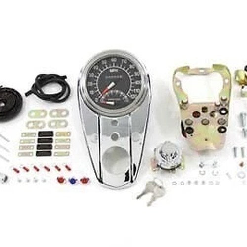 V-Twin 39-0916 Chrome Three Light Dash Panel Kit with 2:1 Ratio Speedometer