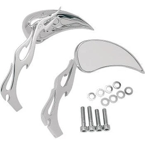 Drag Specialties Flame Teardrop Mirrors with Sculptured Stem for Harley