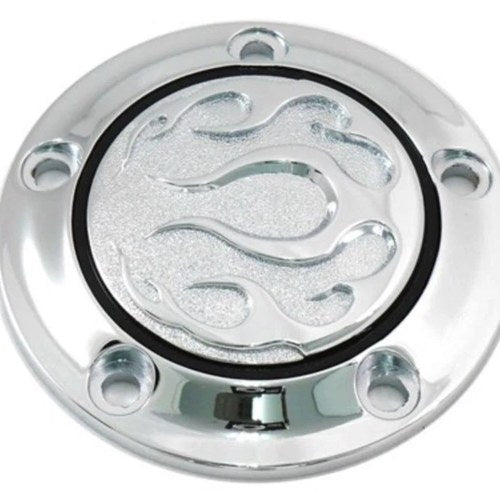 V-Twin 42-0472 Chrome Flame Fire Timer Points Ignition Cover for Twin Cam