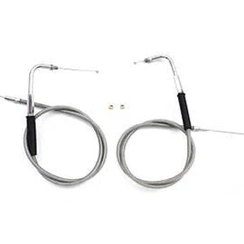 V-Twin 36-0856 34" Stainless Steel Throttle and Idle Cable Set for 90-95 Harley