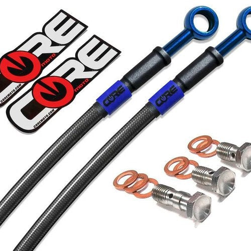 Honda Grom (Non-ABS) Brake Lines 2016-2025 Carbon and Blue Front Rear Stainless