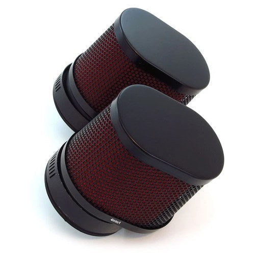 2 Pack Universal Black Red High Flow Oval Air Filter 50mm Motorcycle ATV Scooter