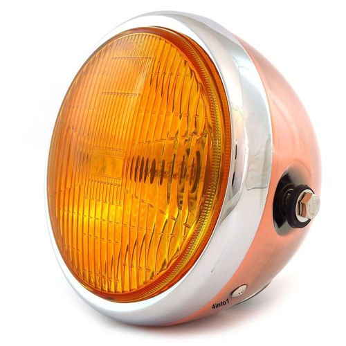 6.5" Bullet Side Mount H4 Halogen Motorcycle Headlight - Bronze Chrome Amber