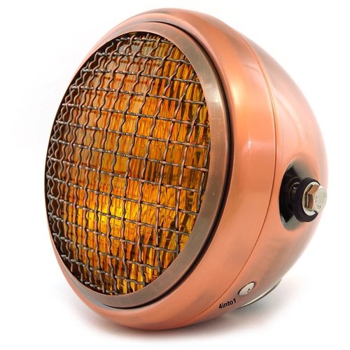 6.5" Bullet Side Mount H4 Halogen Motorcycle Headlight w/ Grill - Bronze Amber