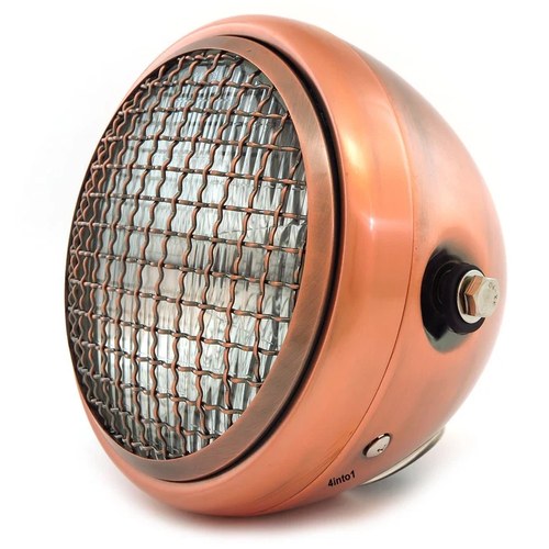 6.5" Bullet Side Mount H4 Halogen Motorcycle Headlight w/ Grill - Bronze