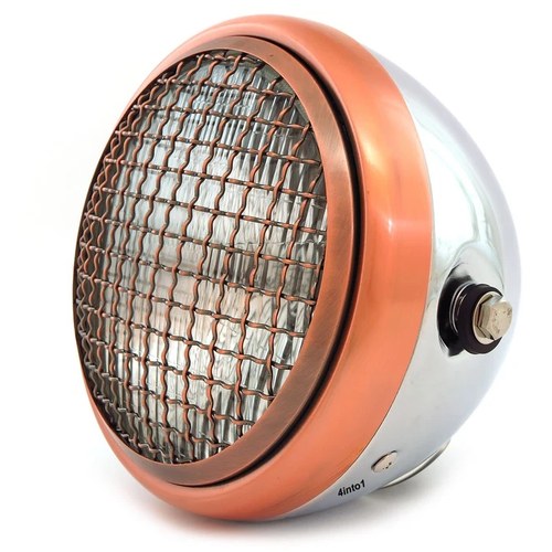 6.5" Side Mount H4 Halogen Motorcycle Headlight w/ Grill - Chrome Bronze