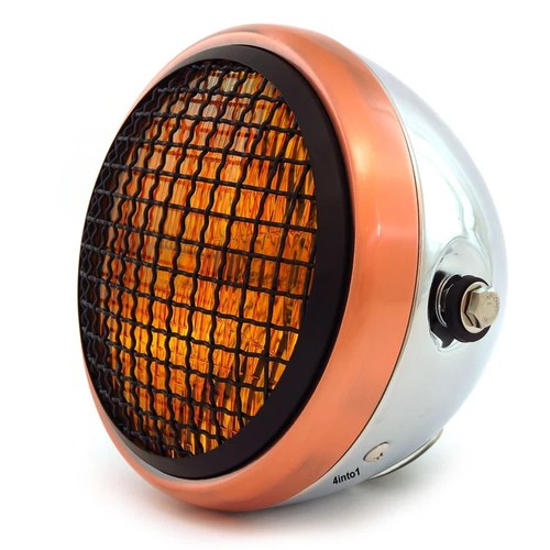 6.5" H4 Halogen Motorcycle Headlight w/ Grill - Chrome Bronze Matte Black Amber