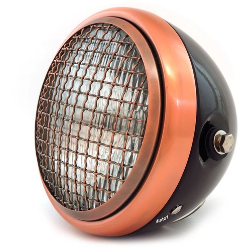 6.5" Side Mount H4 Halogen Motorcycle Headlight w/ Grill - Gloss Black Bronze