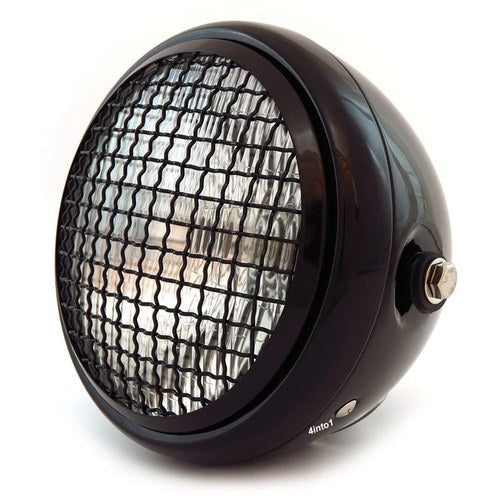 6.5" Side Mount H4 Halogen Motorcycle Headlight w/ Grill - Gloss Black