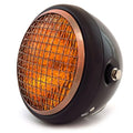 6.5" H4 Halogen Motorcycle Headlight w/ Grill - Gloss / Matte Black Bronze Amber