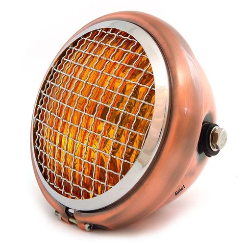 5.75" Side Mount Halogen Motorcycle Headlight w/ Grill - Bronze - Chrome - Amber