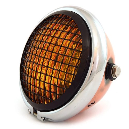 5.75" Halogen Motorcycle Headlight w/ Grill - Bronze - Chrome Gloss Black Amber