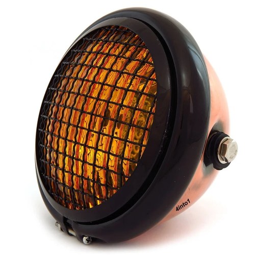 5.75" Halogen Motorcycle Headlight w/ Grill - Bronze Gloss Black - Amber
