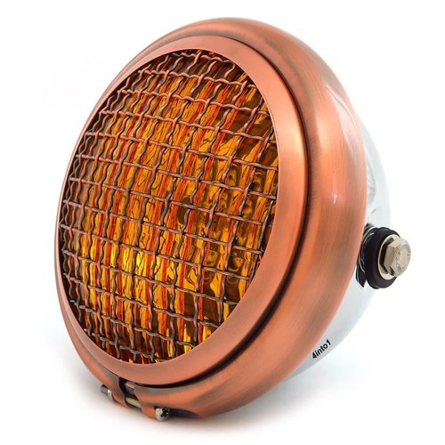 5.75" Side Mount Halogen Motorcycle Headlight w/ Grill - Chrome - Bronze - Amber