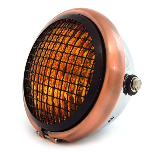 5.75" Halogen Motorcycle Headlight w/ Grill - Chrome Bronze Gloss Black - Amber