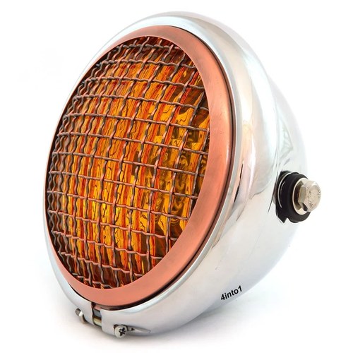 5.75" Halogen Motorcycle Headlight w/ Grill - Chrome - Chrome - Bronze - Amber